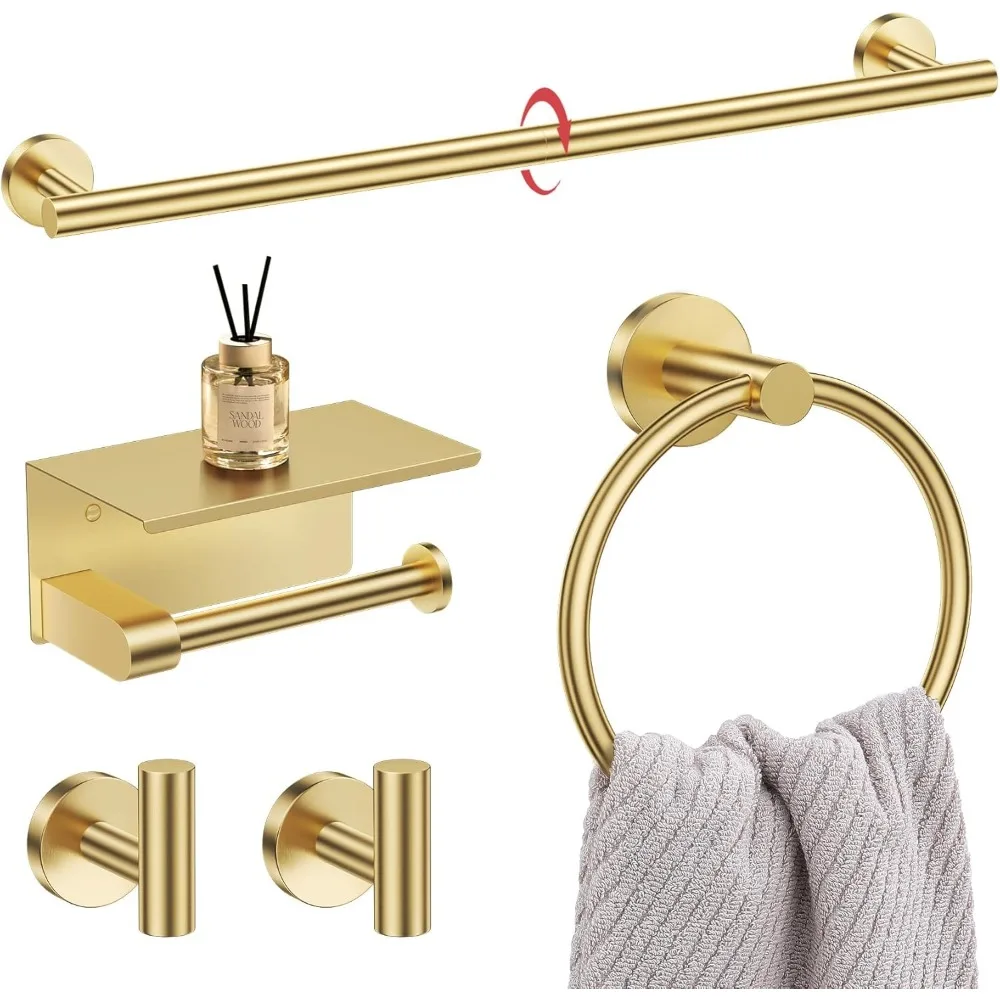 5-Piece Brushed Gold Bathroom Hardware Set with Shelf, Stainless Steel Wall Mounted Towel Bar and Accessories
5-Piece Brushed Gold Bathroom Hardware Set with Shelf, Stainless Steel Wall Mounted Towel Bar and Accessories