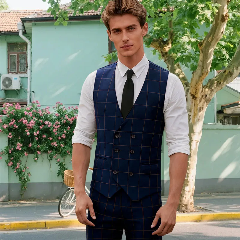 Men's suit 2-piece set (vest+pants) double breasted checkered vest trousers business casual tailored groom's suit set for party
Men's suit 2-piece set (vest+pants) double breasted checkered vest trousers business casual tailored groom's suit set for party