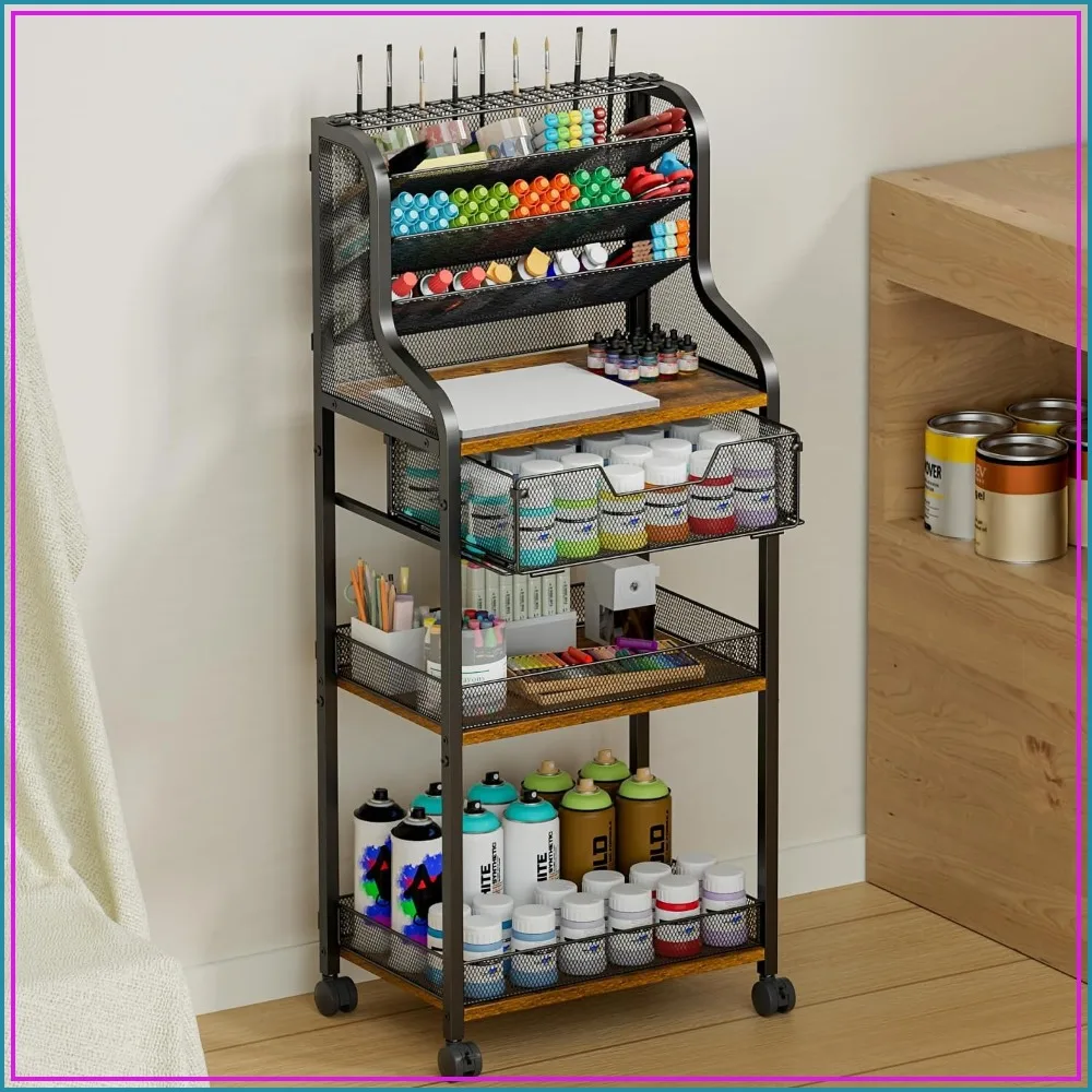 Large 7-Tier Rolling Utility Cart with Drawer, 40in Tall Metal Storage Organizer with Lockable Wheels for Art Studio, Drawing Room, Paints & Supplies
Large 7-Tier Rolling Utility Cart with Drawer, 40in Tall Metal Storage Organizer with Lockable Wheels for Art Studio, Drawing Room, Paints & Supplies