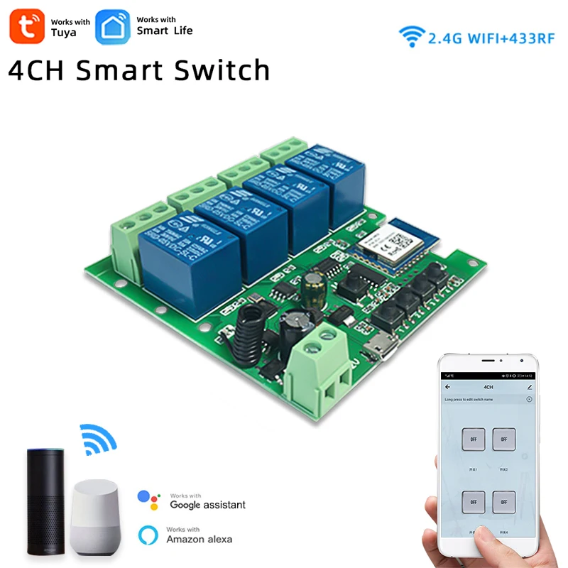 Умный 4-канальный переключатель управления дверными воротами, Wi-Fi, 12 В, 24 В, 32 В постоянного тока, 4-канальное реле ввода, пульт дистанционного управления Alexa Alice RF 433 МГц
Умный 4-канальный переключатель управления дверными воротами, Wi-Fi, 12 В, 24 В, 32 В постоянного тока, 4-канальное реле ввода, пульт дистанционного управления Alexa Alice RF 433 МГц