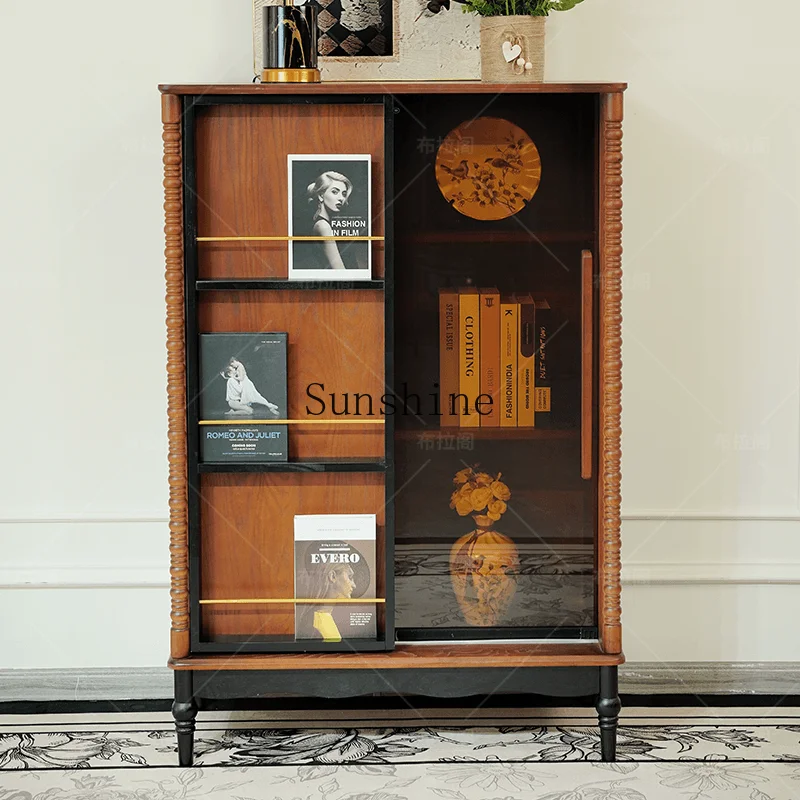 French retro solid wood bookcase with glass door living room display, home use, storage and storage
French retro solid wood bookcase with glass door living room display, home use, storage and storage