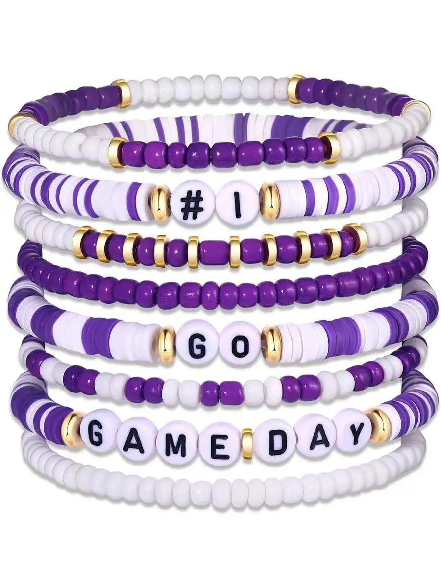 8pcs Game Day Bracelets For Women Purple White Stretch Beaded ID Bracelets Football Spirit Accessories
8pcs Game Day Bracelets For Women Purple White Stretch Beaded ID Bracelets Football Spirit Accessories