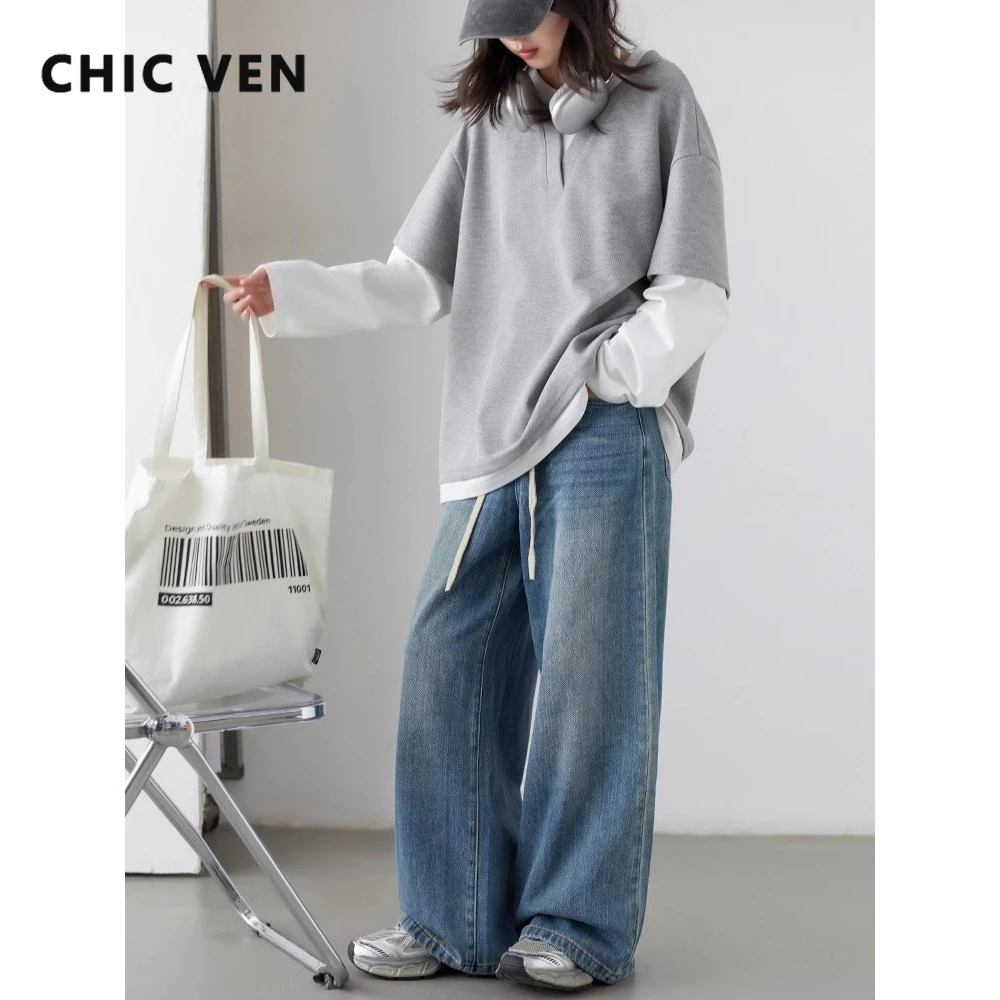 Женские джинсовые брюки CHIC VEN, однотонные свободные повседневные джинсы в стиле ретро с завязками, прямые женские брюки, весна-осень 2025
Женские джинсовые брюки CHIC VEN, однотонные свободные повседневные джинсы в стиле ретро с завязками, прямые женские брюки, весна-осень 2025