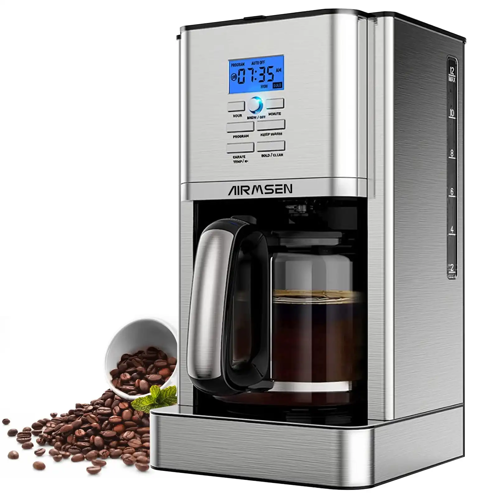 Stainless Steel 12 Cup Drip Coffee Maker, Programmable Coffee Machine Self-Cleaning
Stainless Steel 12 Cup Drip Coffee Maker, Programmable Coffee Machine Self-Cleaning