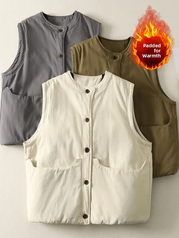 Autumn Winter Cotton Jacket Vest Double Pocket Warmth Vintage Women's Fashion Casual Commute Style Pear Straight Body Type
Autumn Winter Cotton Jacket Vest Double Pocket Warmth Vintage Women's Fashion Casual Commute Style Pear Straight Body Type