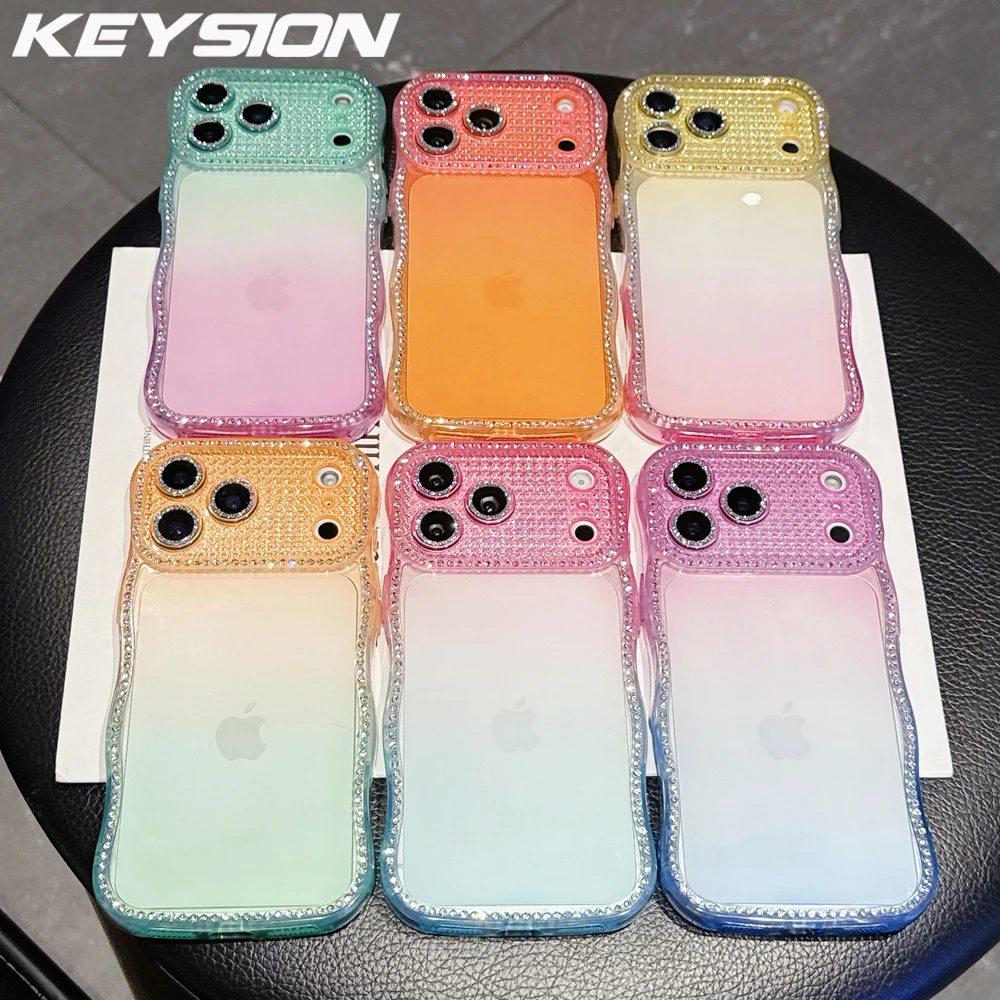 KEYSION Rhinestone Phone Case for iPhone 13 14 15 16 17 Pro Max 17 Air Gradient Transparent Wavy Lens Protector Shockproof Cover
KEYSION Rhinestone Phone Case for iPhone 13 14 15 16 17 Pro Max 17 Air Gradient Transparent Wavy Lens Protector Shockproof Cover