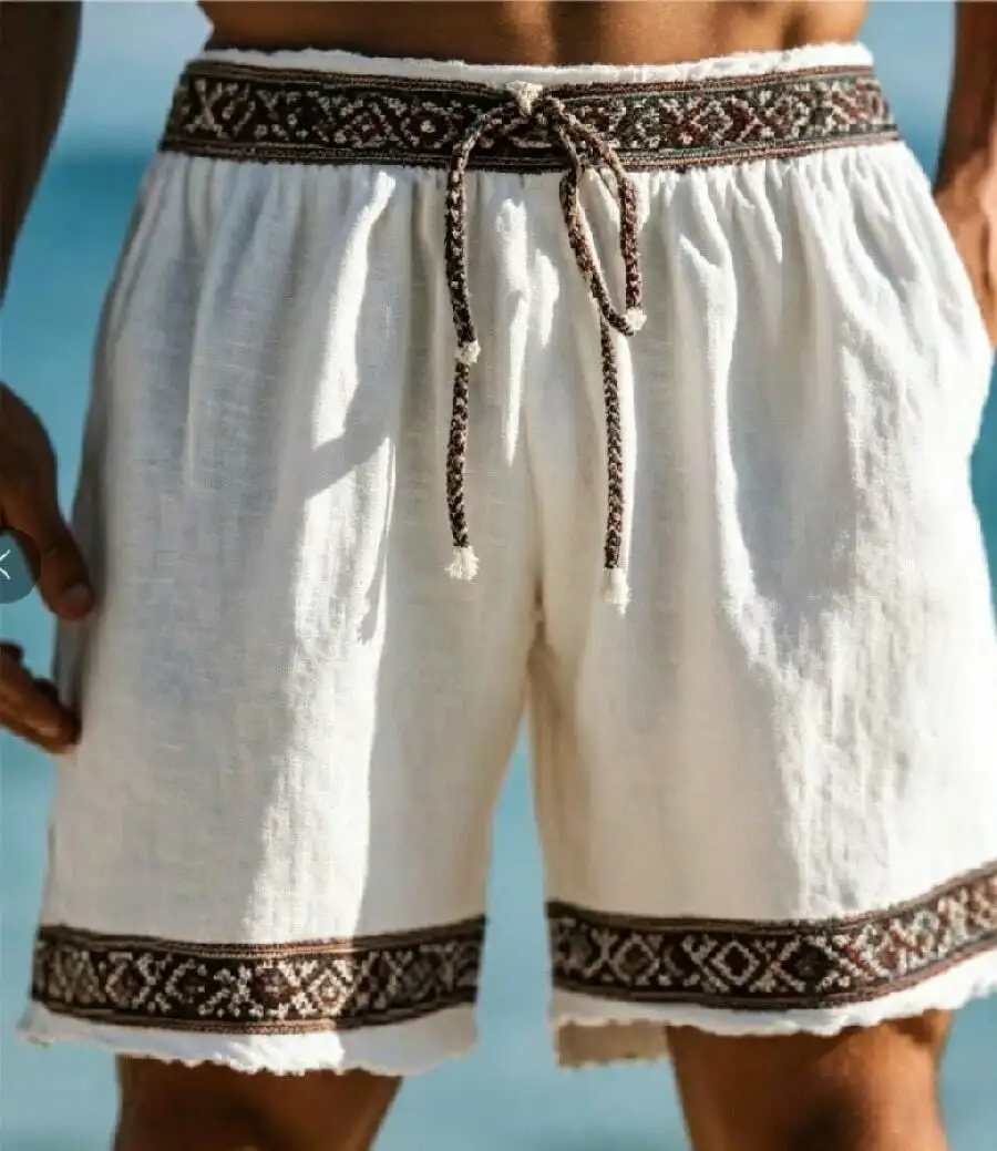 Mens Linen Beach Shorts With Embroidered Trim Casual Daily Wear
Mens Linen Beach Shorts With Embroidered Trim Casual Daily Wear