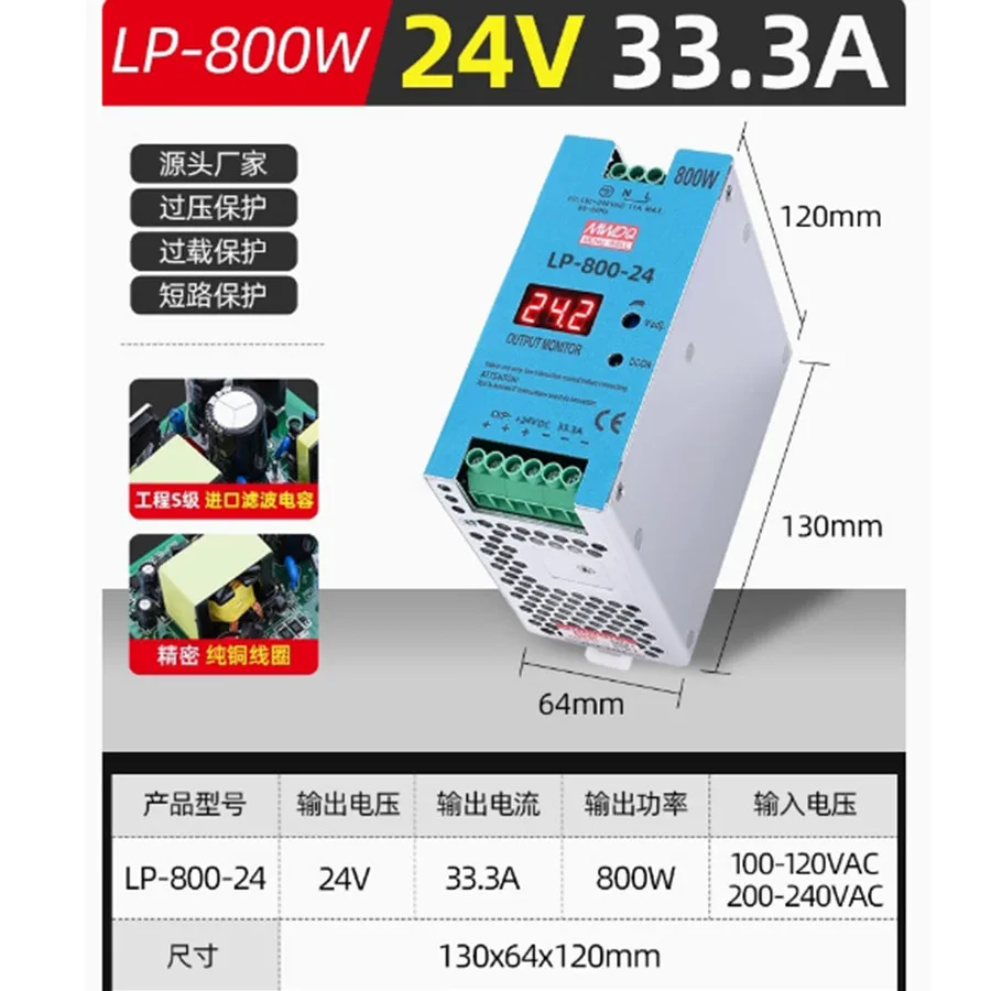 Блок питания LP-800-24/XLP-480-24, цифровой рельсовый переключатель, источник питания 25/50/150/500/800 Вт, 12 В/24 В/48 В постоянного тока
Блок питания LP-800-24/XLP-480-24, цифровой рельсовый переключатель, источник питания 25/50/150/500/800 Вт, 12 В/24 В/48 В постоянного тока