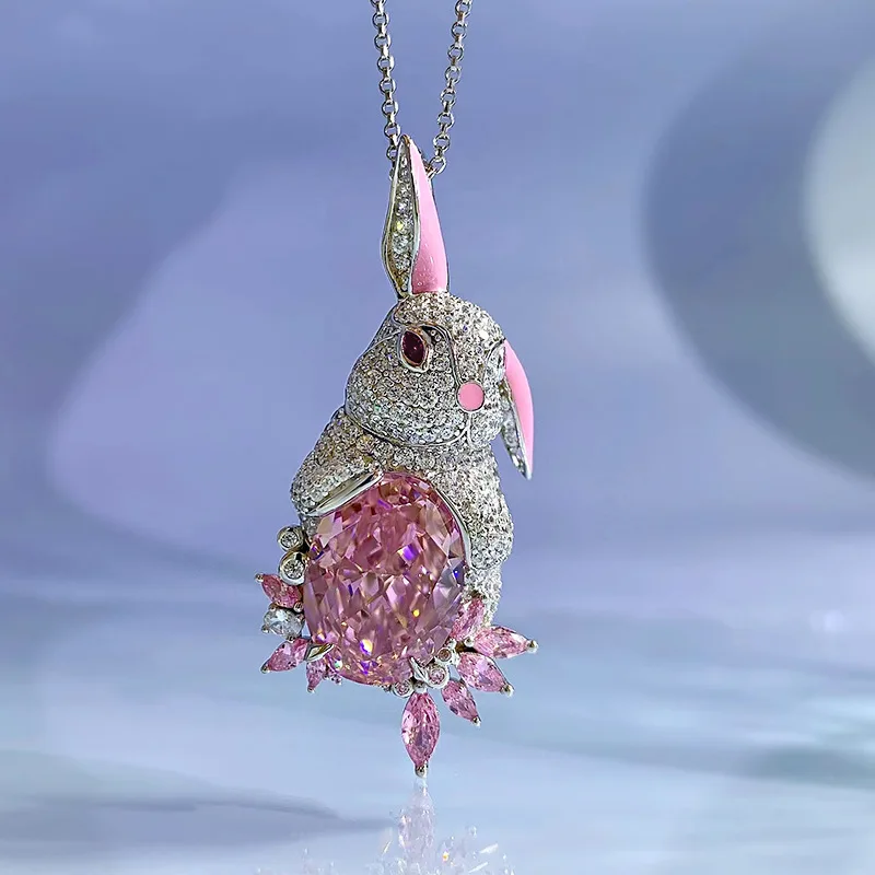 S925 Silver 12 * 16 Pink Diamond High Carbon Diamond Luxury Set with Full Diamond Cute Rabbit Necklace Pendant Wholesale for Wom
S925 Silver 12 * 16 Pink Diamond High Carbon Diamond Luxury Set with Full Diamond Cute Rabbit Necklace Pendant Wholesale for Wom