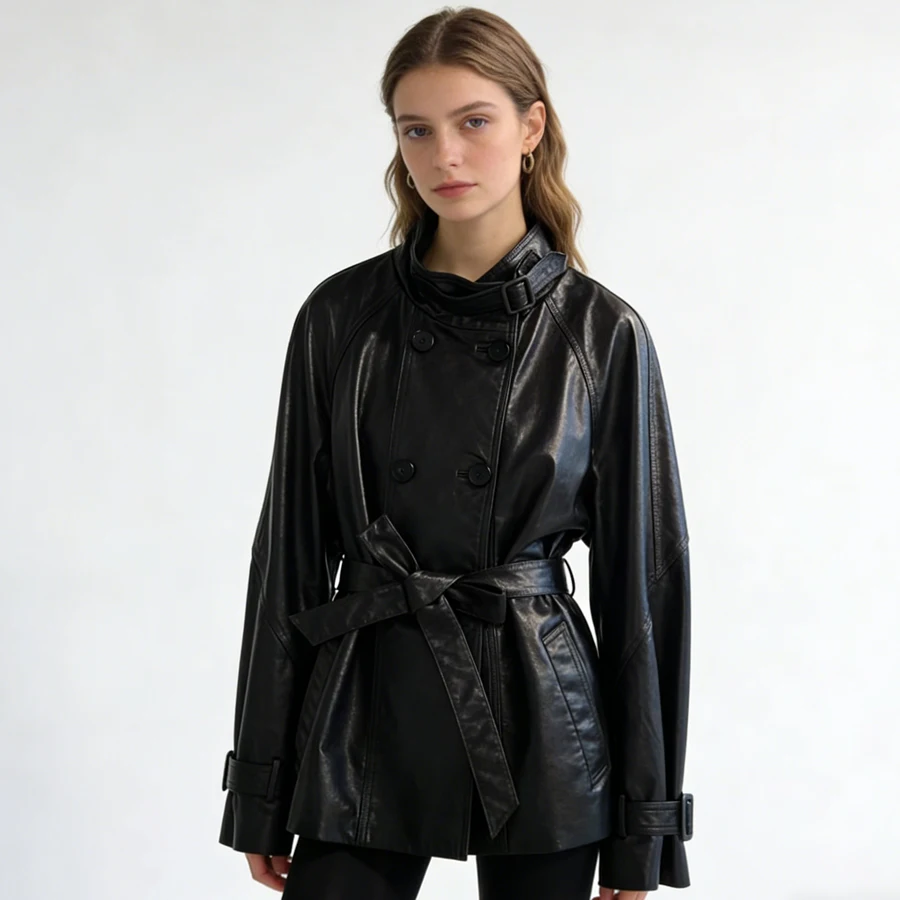 Куртка из натуральной кожи с поясом, весенняя, с воротником-стойкой, женская, из овчины
Куртка из натуральной кожи с поясом, весенняя, с воротником-стойкой, женская, из овчины