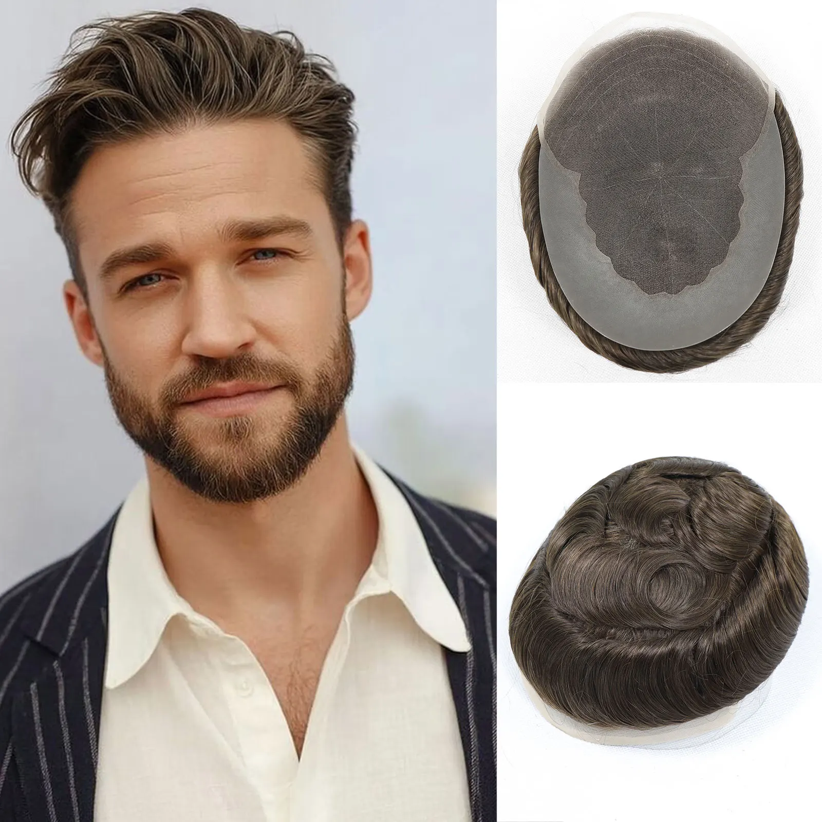 #4 Brown Men Toupee Human Hair Natural Hairline Lace With PU Q6 Breathable Lace Front Male Wig Men's Replacement Prosthesis 8x10
#4 Brown Men Toupee Human Hair Natural Hairline Lace With PU Q6 Breathable Lace Front Male Wig Men's Replacement Prosthesis 8x10