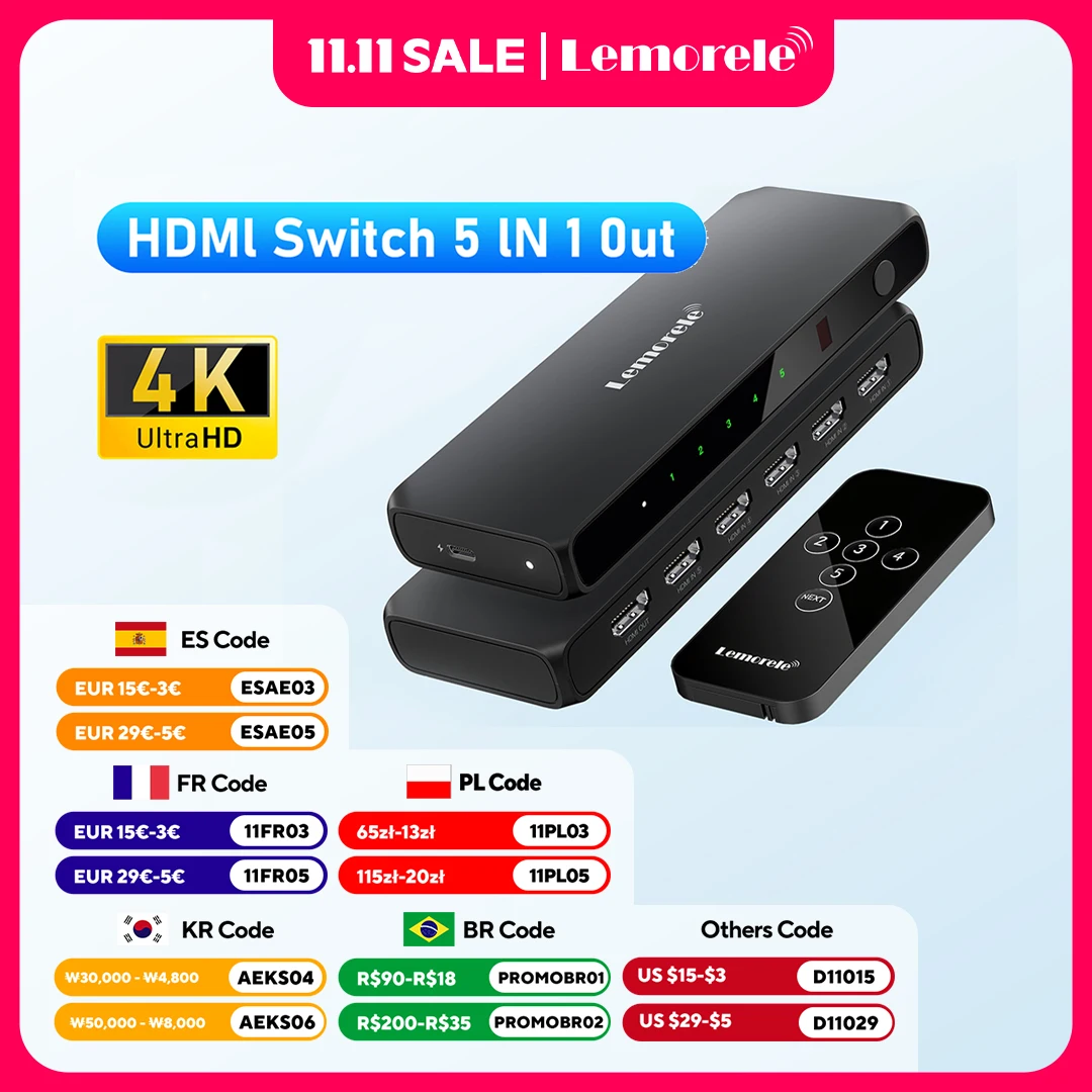 Lemorele HDMI переключатель сплиттер 5 портов HDMI 4K переключатель 5 в 1 с ИК-пультом дистанционного управления HDR HDCP2.3 для Xbox PS4 PC TV
Lemorele HDMI переключатель сплиттер 5 портов HDMI 4K переключатель 5 в 1 с ИК-пультом дистанционного управления HDR HDCP2.3 для Xbox PS4 PC TV