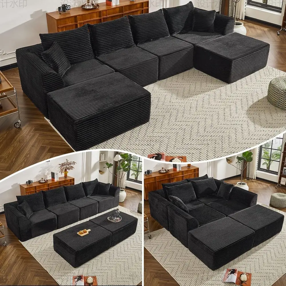 6-Seat Deep Seated Cloud-Shaped Sectional Couch in Corduroy Fabric, Ready to Use
6-Seat Deep Seated Cloud-Shaped Sectional Couch in Corduroy Fabric, Ready to Use