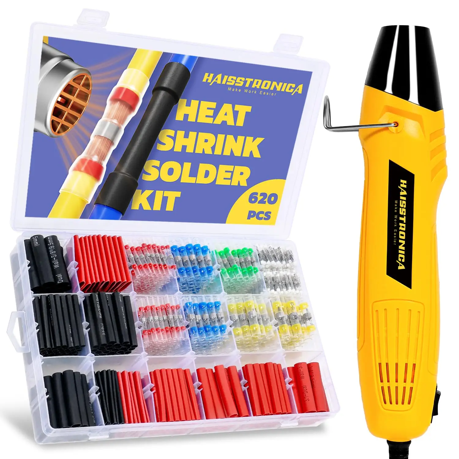 620 PCS All-in-One Electrical Set with Solder Seal Connectors, Heat Shrink Tubing, and Heat Gun for Automotive, Trailer Wiring
620 PCS All-in-One Electrical Set with Solder Seal Connectors, Heat Shrink Tubing, and Heat Gun for Automotive, Trailer Wiring