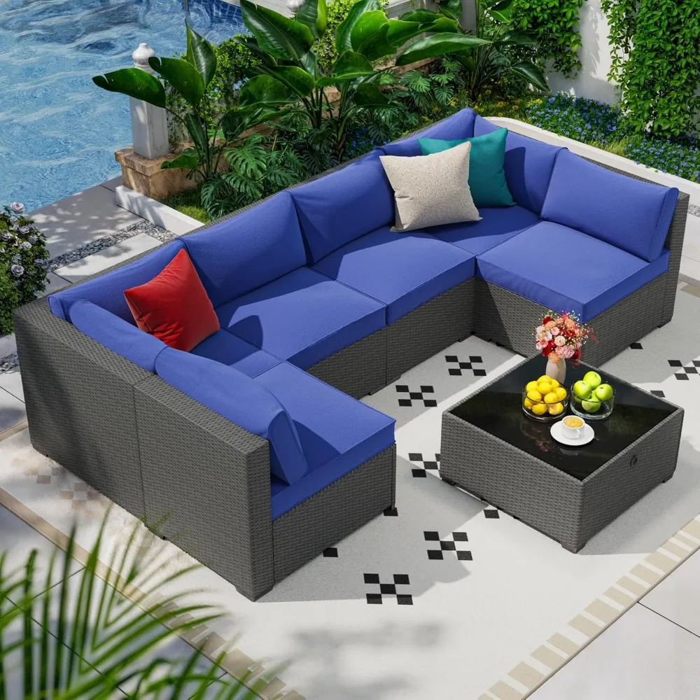 7 Piece Outdoor Patio Furniture Set, Outdoor Sectional Furniture, Rattan & Wicker Modern Modular Conversation Set Sofa Couch W/W
7 Piece Outdoor Patio Furniture Set, Outdoor Sectional Furniture, Rattan & Wicker Modern Modular Conversation Set Sofa Couch W/W