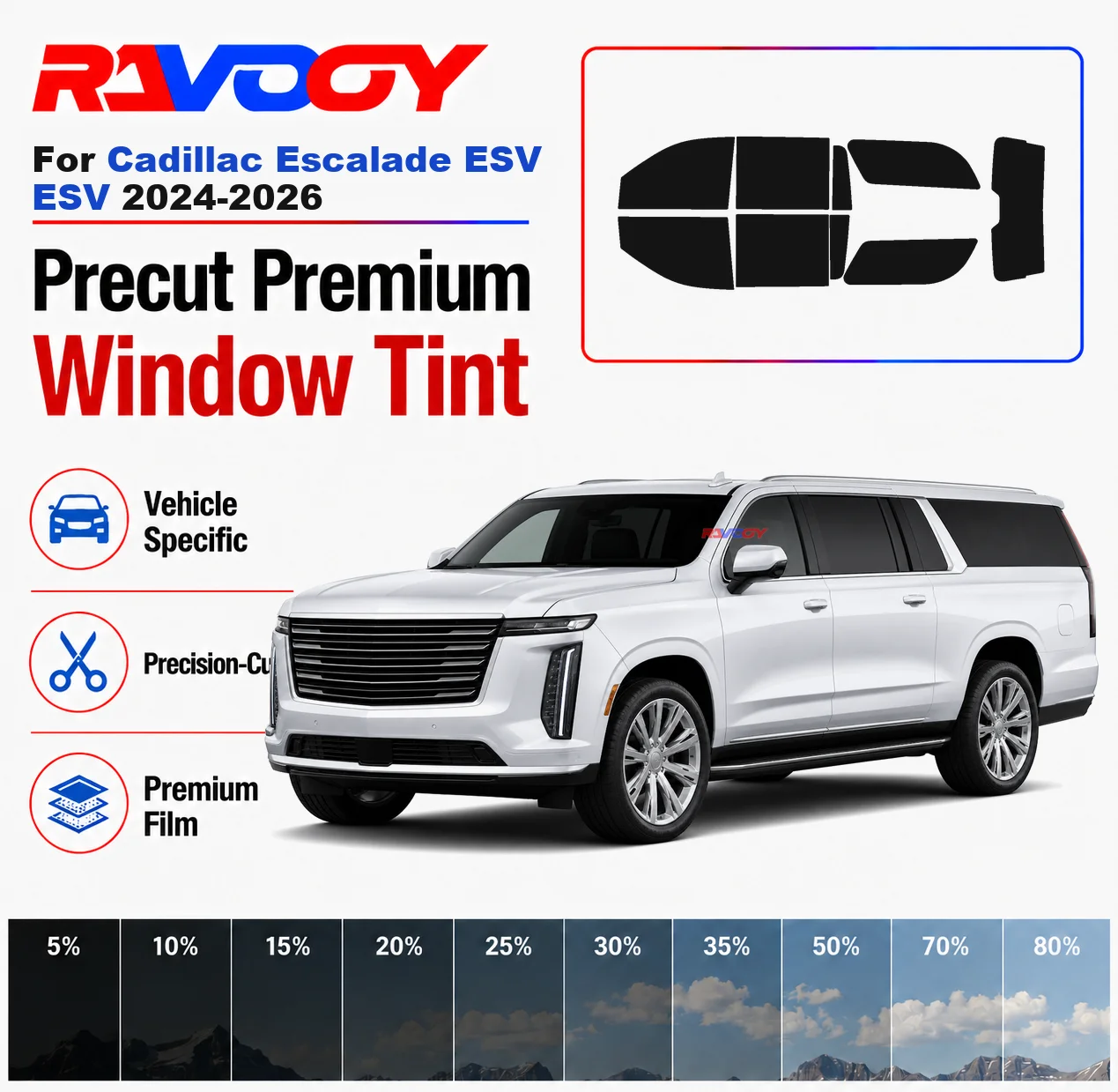 Premium Precut Window Tint Kit Front Rear Windows Rear Windshield For Cadillac Escalade ESV ESV 2024-2026 Nano Ceramic Film
Premium Precut Window Tint Kit Front Rear Windows Rear Windshield For Cadillac Escalade ESV ESV 2024-2026 Nano Ceramic Film