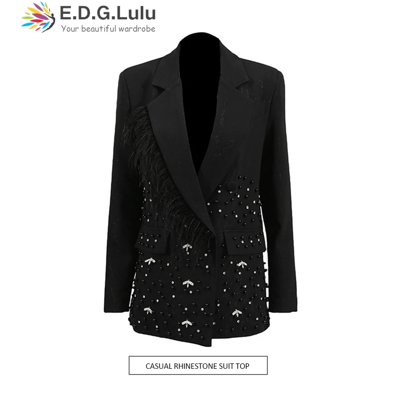 EDGLuLu Korean Fashion Luxury Heavy Embroidery Rhinestone Beaded Small Suit Coat Long Sleeve V-Neck Black Blazer For Women 0527
EDGLuLu Korean Fashion Luxury Heavy Embroidery Rhinestone Beaded Small Suit Coat Long Sleeve V-Neck Black Blazer For Women 0527