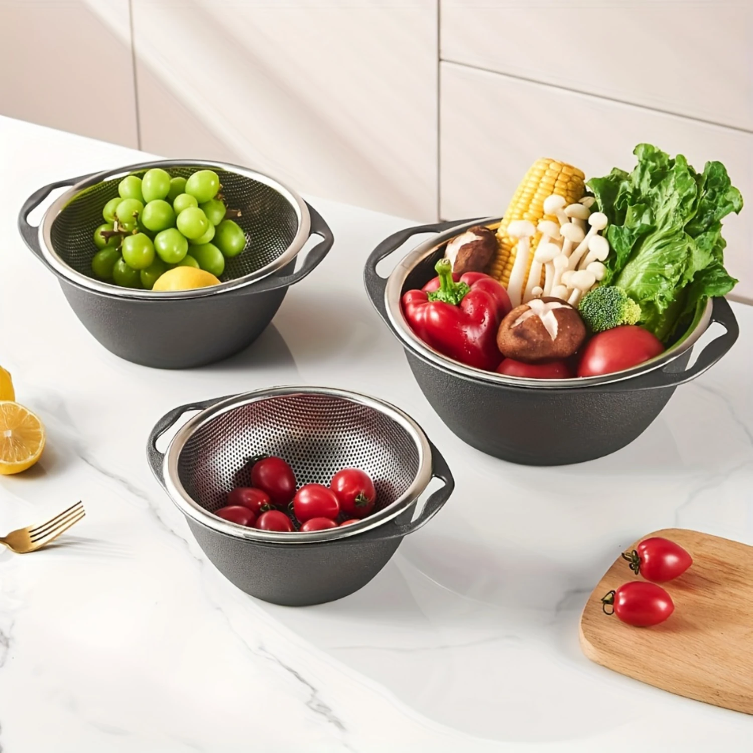 Stainless Steel Drain Basket - Multi-Purpose Rice Washing Sieve for Fruits and Vegetables, Draining - Kitchen Counter Compatible
Stainless Steel Drain Basket - Multi-Purpose Rice Washing Sieve for Fruits and Vegetables, Draining - Kitchen Counter Compatible