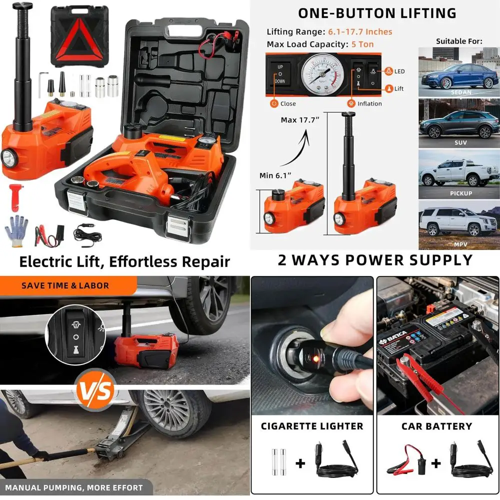 5-Ton Hydraulic Floor Jack with Electric Impact Wrench, Tire Inflator, and LED Light, Suitable for Cars, SUVs, and Trucks, 6.1-1
5-Ton Hydraulic Floor Jack with Electric Impact Wrench, Tire Inflator, and LED Light, Suitable for Cars, SUVs, and Trucks, 6.1-1