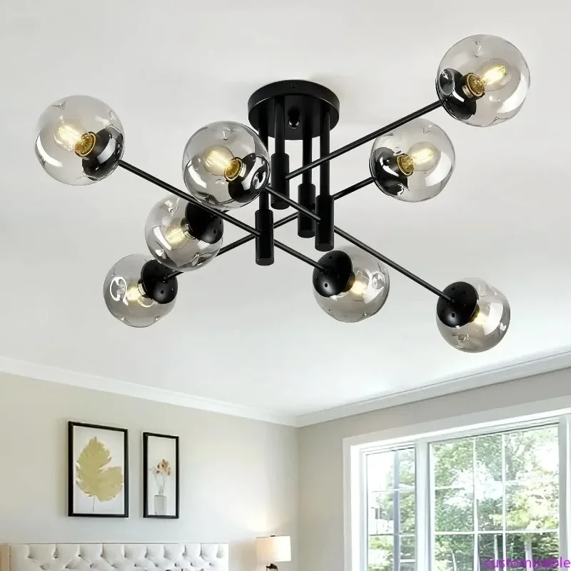 Mid Century Sputnik Style Black 8-Light Glass Globe Ceiling Fixture for Living Room
Mid Century Sputnik Style Black 8-Light Glass Globe Ceiling Fixture for Living Room