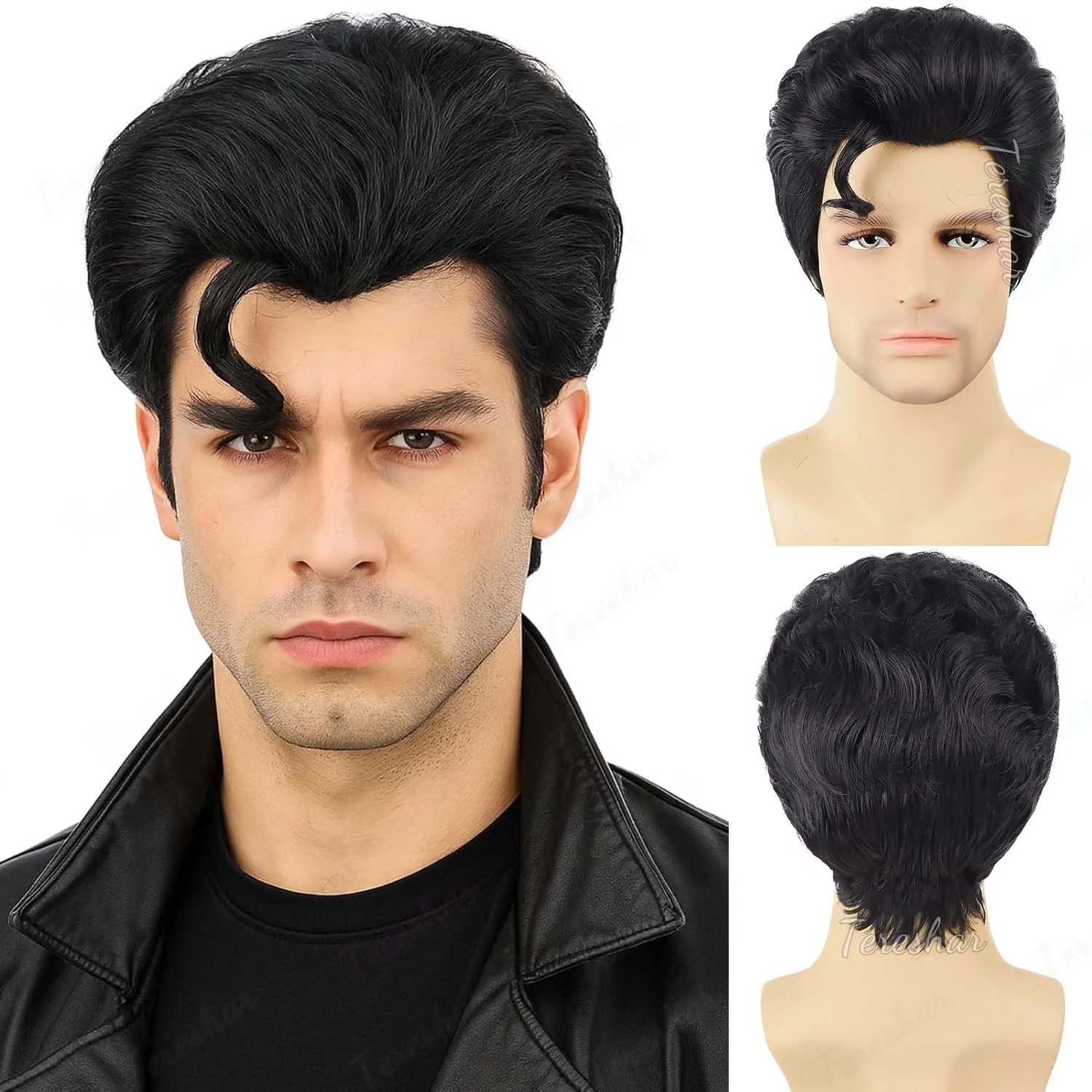 Synthetic Men's Short Black Cosplay Wig for Halloween Costume Party Super Funny Man Hair Wig for Adult Men, Elvis Cisplay Wig
Synthetic Men's Short Black Cosplay Wig for Halloween Costume Party Super Funny Man Hair Wig for Adult Men, Elvis Cisplay Wig