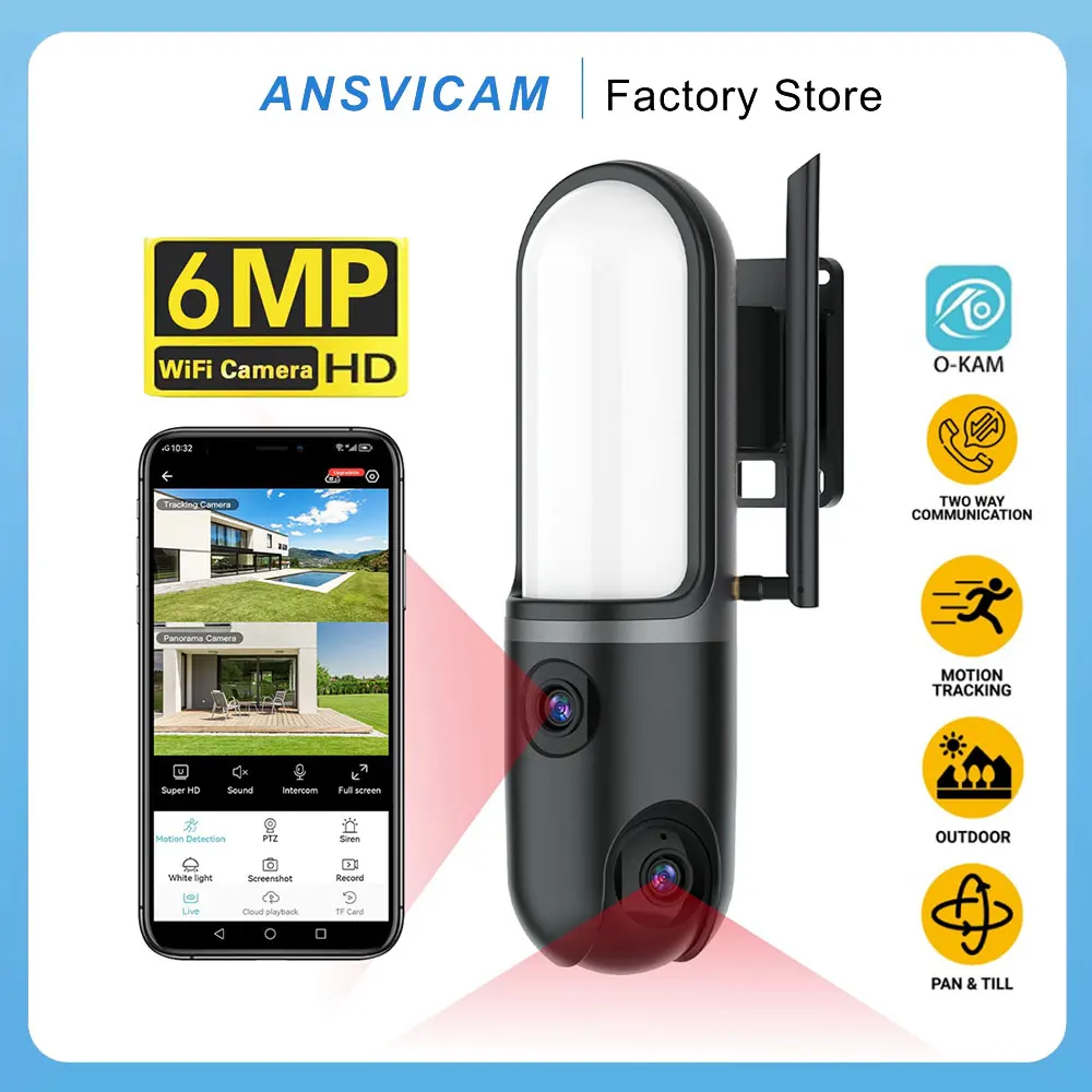 6MP Floodlight Dual Lens Wifi Camera Outdoor Dual Screen Wall Light Security Protection Surveillance AI Human Detection Monitor
6MP Floodlight Dual Lens Wifi Camera Outdoor Dual Screen Wall Light Security Protection Surveillance AI Human Detection Monitor
