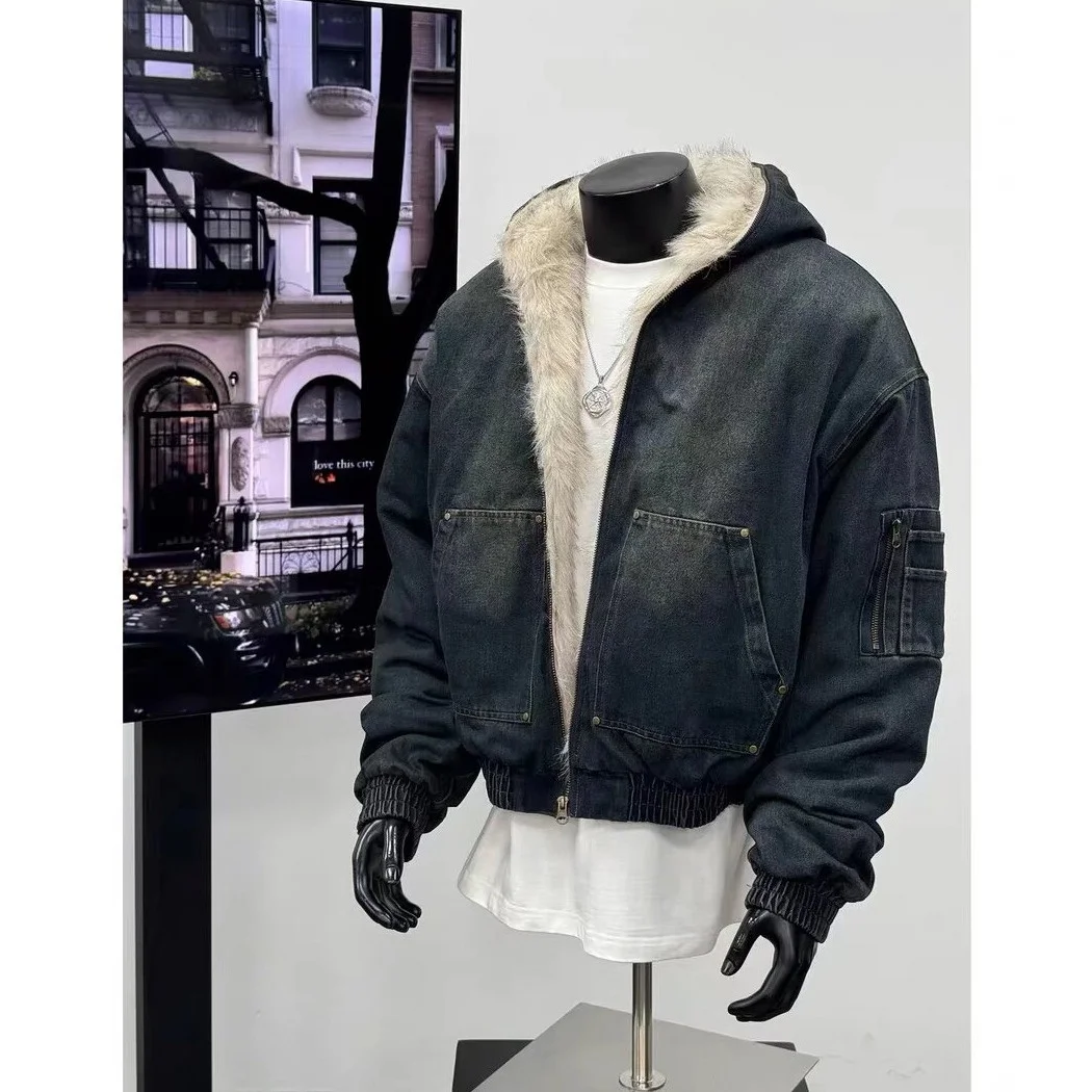 Thiened Fce Hooded Denim Jaet Men's Autumn Winter Large Size Coat with Fur Collar Casual Sli Outerwear Coat
Thiened Fce Hooded Denim Jaet Men's Autumn Winter Large Size Coat with Fur Collar Casual Sli Outerwear Coat