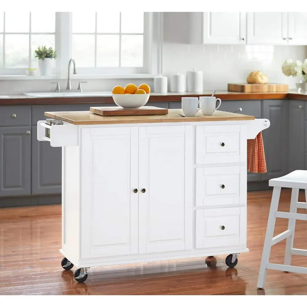 Storage Kitchen Island on Wheels with Drop Leaf Rolling Kitchen Cart with 2 Doors & 3 Drawers Rubber Wood Countertop, White
Storage Kitchen Island on Wheels with Drop Leaf Rolling Kitchen Cart with 2 Doors & 3 Drawers Rubber Wood Countertop, White