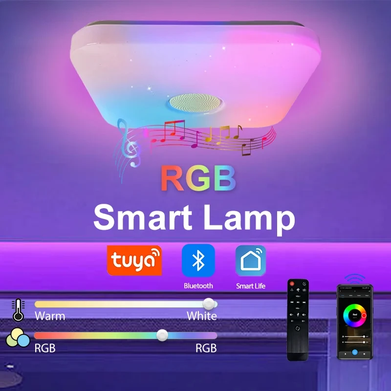 Smart Home Square LED Ceiling Light With Speaker 60W 36W APP RGB Dimming Remote Control TUYA Music Player Bluetooth Room Decor
Smart Home Square LED Ceiling Light With Speaker 60W 36W APP RGB Dimming Remote Control TUYA Music Player Bluetooth Room Decor