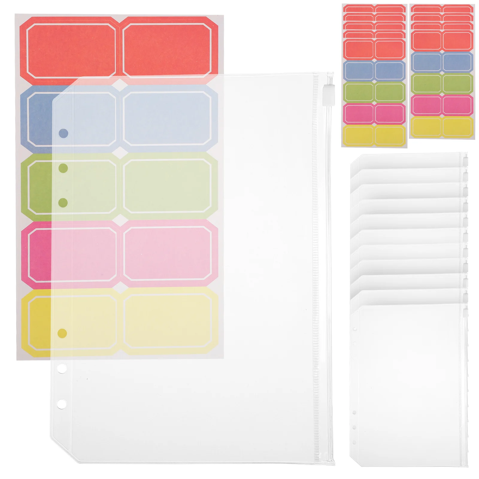 12pcs A5 Binder Pocket Sticky Labels Set Clear Document Filing Bag Zipper ganizer Storage Pouch for Home Office Travel
12pcs A5 Binder Pocket Sticky Labels Set Clear Document Filing Bag Zipper ganizer Storage Pouch for Home Office Travel