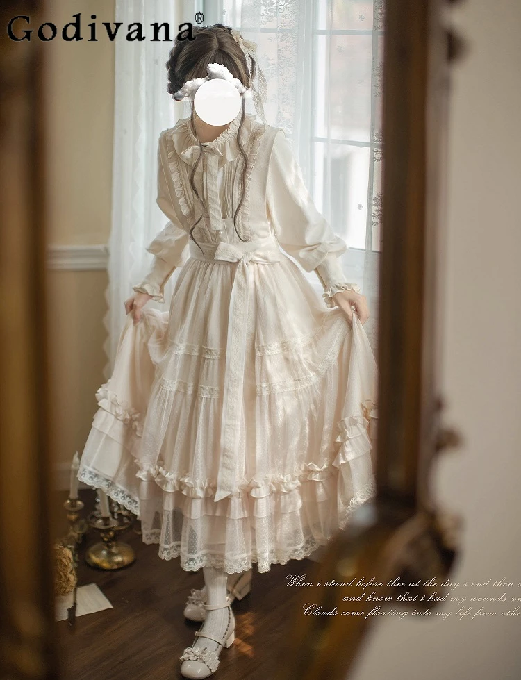 French Retro Elegant Lolita Long Strap Dress Girl womens Sweet High Waist Lace Fungus Edge Long Lo Tea Party Dress Lolita Shirt
French Retro Elegant Lolita Long Strap Dress Girl womens Sweet High Waist Lace Fungus Edge Long Lo Tea Party Dress Lolita Shirt