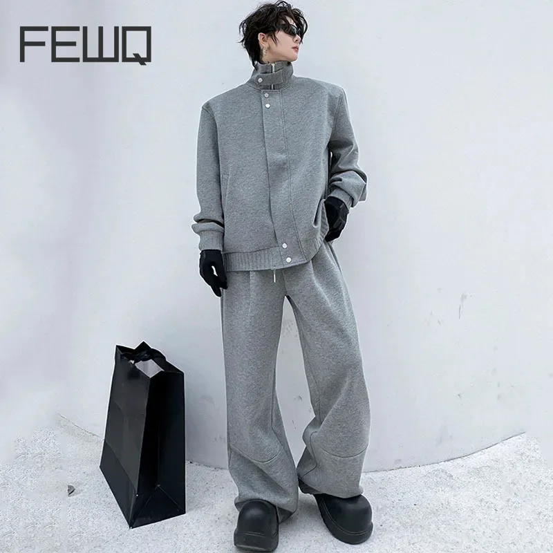 FEWQ Male Sweatshirt Suit Casual Stand Collar Buckle Design Men's Long Sleeve Tops Solid Color Men Wide Leg Pants Spring 9C4759
FEWQ Male Sweatshirt Suit Casual Stand Collar Buckle Design Men's Long Sleeve Tops Solid Color Men Wide Leg Pants Spring 9C4759