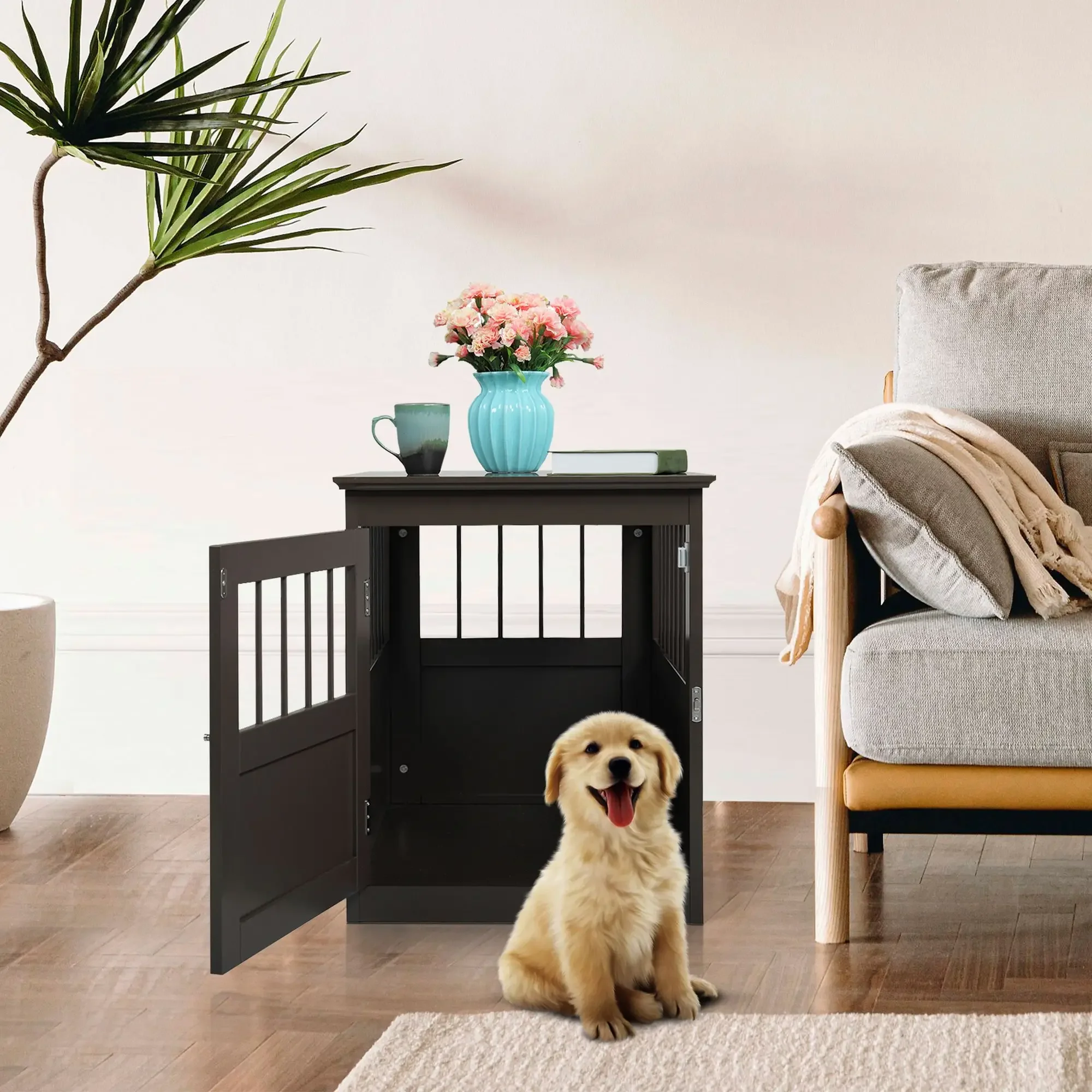 Wood Dog Crate Furniture, End Table Designed Dog Kennel with Side Slats, Brown,27.56 in. * 20.08 in. * 24.41 in.
Wood Dog Crate Furniture, End Table Designed Dog Kennel with Side Slats, Brown,27.56 in. * 20.08 in. * 24.41 in.