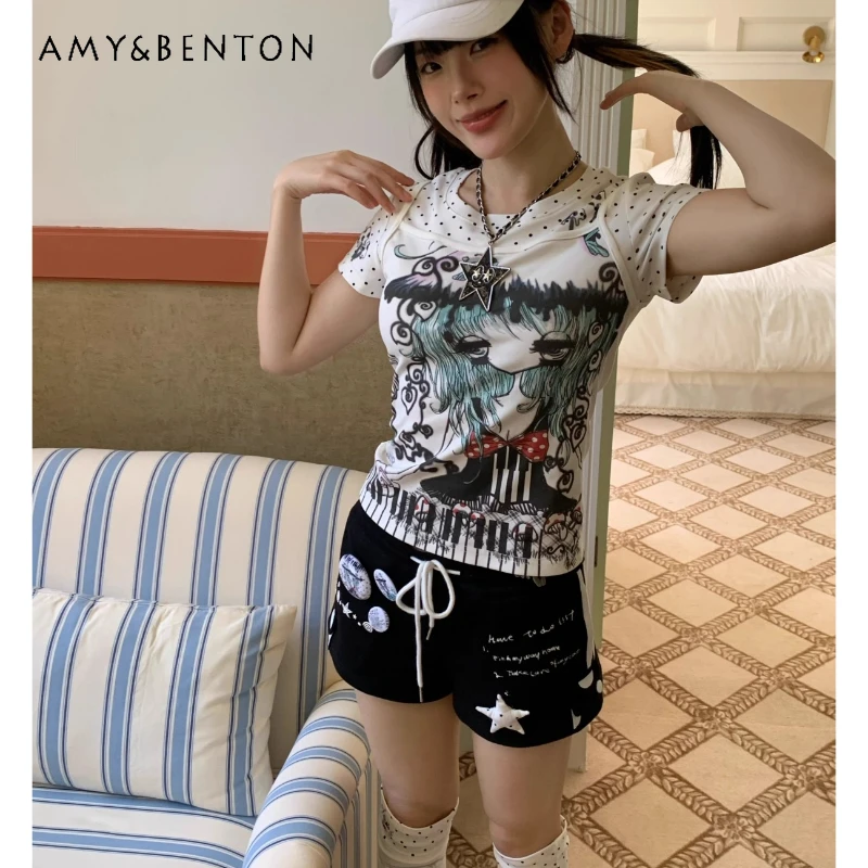 New Polka Dot Splicing Fake Two-piece Women's T-shirt Japanese Design Sweet Cute Age Reduction Versatile Thin T-shirts Ladies
New Polka Dot Splicing Fake Two-piece Women's T-shirt Japanese Design Sweet Cute Age Reduction Versatile Thin T-shirts Ladies
