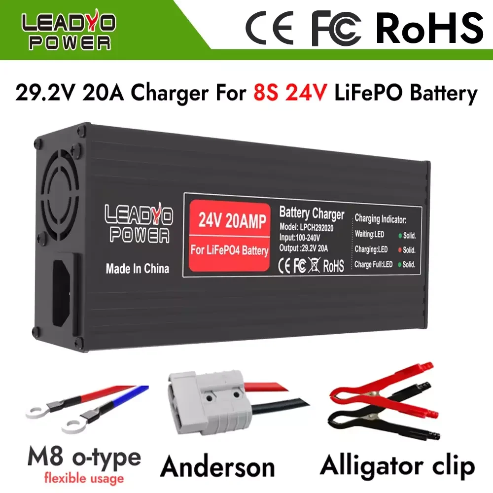 24V 29.2V 20A LifePO4 Battery Charger Aluminum Case for Electric Motorcycle with Anderson M8 O-ype Plug 8S Battery Fast Charger
24V 29.2V 20A LifePO4 Battery Charger Aluminum Case for Electric Motorcycle with Anderson M8 O-ype Plug 8S Battery Fast Charger