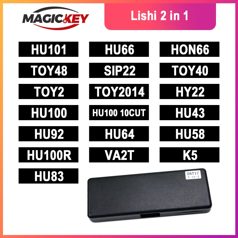 Lishi 2 in 1 NSN11 HU87 MAZ24 NSN14 TOY43AT FO38 MIT8 HU64 HU66 HU100 HU100(10) HU101 HU100R VAG2015 HU162T(8) TOY48 SIP22 HY22
Lishi 2 in 1 NSN11 HU87 MAZ24 NSN14 TOY43AT FO38 MIT8 HU64 HU66 HU100 HU100(10) HU101 HU100R VAG2015 HU162T(8) TOY48 SIP22 HY22