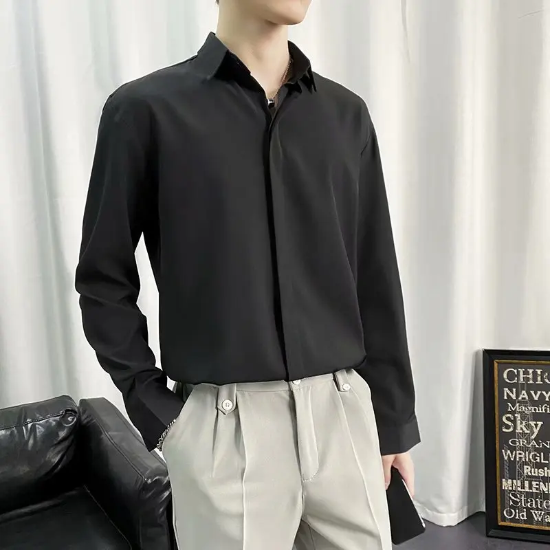 Fashionable Black Long Sleeve Shirt for Men Handsome Style Loose Fit Thickened Autumn Wear Daily Pure Color Square Collar
Fashionable Black Long Sleeve Shirt for Men Handsome Style Loose Fit Thickened Autumn Wear Daily Pure Color Square Collar