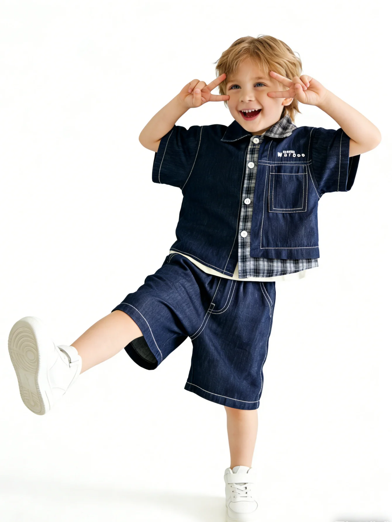Breathable Kids Denim Two Piece Set, Soft Cotton Blend Toddler Boy Casual Outfit, Lightweight Plaid Patchwork Shirt + Shorts For
Breathable Kids Denim Two Piece Set, Soft Cotton Blend Toddler Boy Casual Outfit, Lightweight Plaid Patchwork Shirt + Shorts For