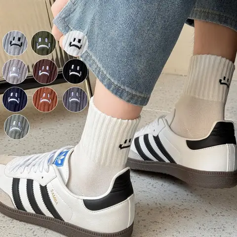 Chaussettes unisexes brodées Smiley, Style coréen viral Ins, utilitaire Cityboy, respirantes, toutes saisons, en coton, pour hommes et femmes