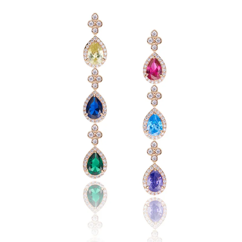 Colorful Water Drop Earrings Gold-Plated Pear-Shaped Main Diamond Long Luxury Elegant Women's Evening Wear Earrings
Colorful Water Drop Earrings Gold-Plated Pear-Shaped Main Diamond Long Luxury Elegant Women's Evening Wear Earrings
