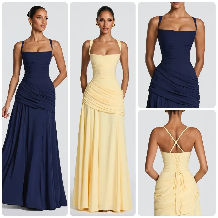 【New Arrival】Women Yellow Spaghetti Strap Maxi Dress Ruched Waist A-Line Formal Evening Party Gown
【New Arrival】Women Yellow Spaghetti Strap Maxi Dress Ruched Waist A-Line Formal Evening Party Gown