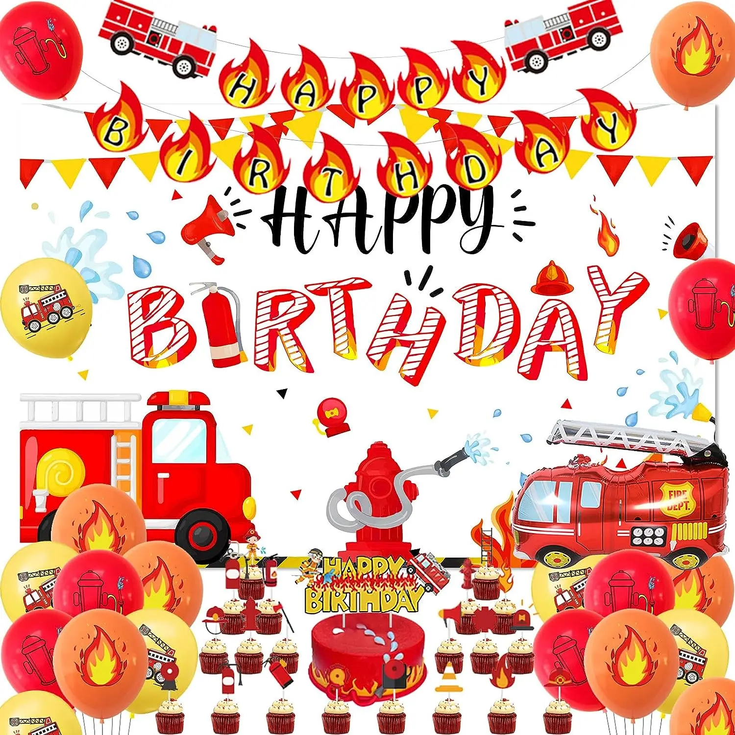 Fire Truck Birthday Decorations Boy Red Orange Yellow Fire Truck Backdrop Foil Balloons for Boy Firefighter Theme Birthday Party
Fire Truck Birthday Decorations Boy Red Orange Yellow Fire Truck Backdrop Foil Balloons for Boy Firefighter Theme Birthday Party