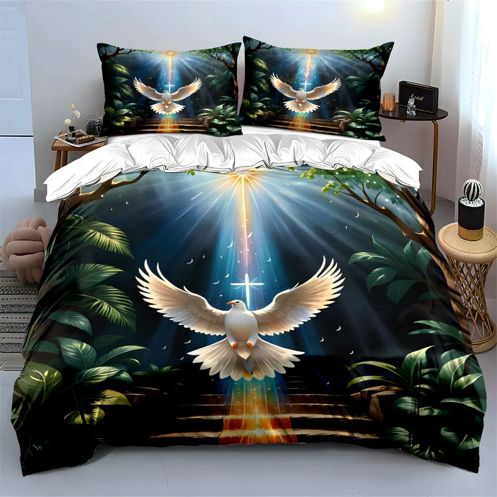 Dove flying, radiant light in forest Print Soft Comfortable Duvet Cover Bedding Set Included 1*Duvet Cover 2*Pillowcases
Dove flying, radiant light in forest Print Soft Comfortable Duvet Cover Bedding Set Included 1*Duvet Cover 2*Pillowcases