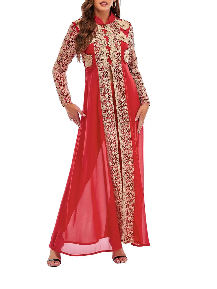 Chiffon Muslim Kaftan Dress Women 2 Piece Set Robe longue Dubai Turkey Abaya Lace Embroidery Islam Clothing Kimono Djellaba
Chiffon Muslim Kaftan Dress Women 2 Piece Set Robe longue Dubai Turkey Abaya Lace Embroidery Islam Clothing Kimono Djellaba