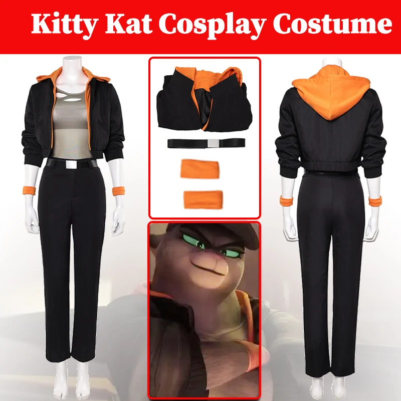 Китти Кэт Косплэй женский костюм из мультфильма «Плохие парни» женский костюм для ролевых игр, маскировка, пальто, брюки, комплект с поясом, костюмы для девочек на Хэллоуин 
Китти Кэт Косплэй женский костюм из мультфильма «Плохие парни» женский костюм для ролевых игр, маскировка, пальто, брюки, комплект с поясом, костюмы для девочек на Хэллоуин