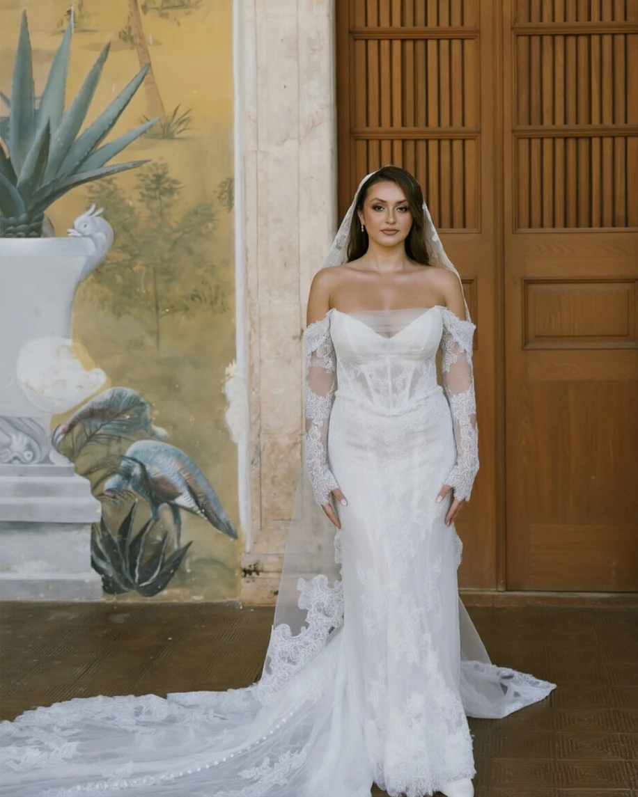 Customized Glamorous Mermaid Wedding Dress Long Sleeve Illusion Tulle Strapless Cathedral Train Bridal Gown Vestidos De Novia
Customized Glamorous Mermaid Wedding Dress Long Sleeve Illusion Tulle Strapless Cathedral Train Bridal Gown Vestidos De Novia