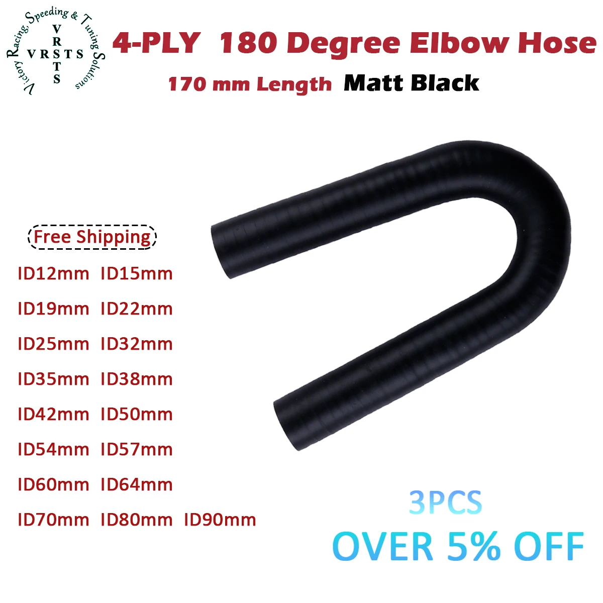 4PLY 180° 180 Degree Elbow Silicone Coolant Intercooler Turbo Coupler Hose ID 12 15 19 22 25 32 35 38 42 50-90 mm 1PC Matt Black
4PLY 180° 180 Degree Elbow Silicone Coolant Intercooler Turbo Coupler Hose ID 12 15 19 22 25 32 35 38 42 50-90 mm 1PC Matt Black
