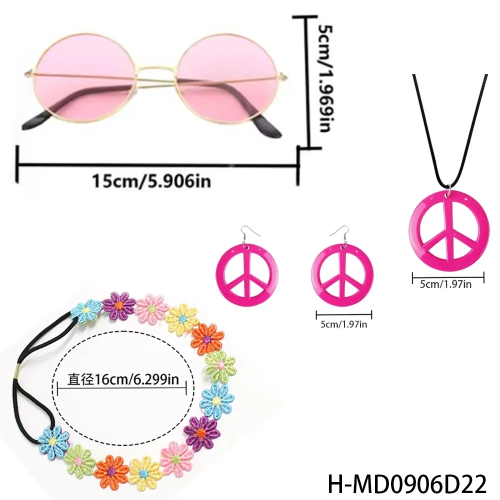 PESENAR 1960s Retro 3-Piece Set: Flower Choker, Peace Sign Jewelry & Round Pink Sunglasses for 60s Themed Parties
PESENAR 1960s Retro 3-Piece Set: Flower Choker, Peace Sign Jewelry & Round Pink Sunglasses for 60s Themed Parties