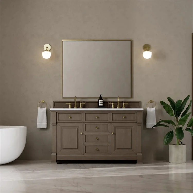 Traditional Style Freestanding Double Sink Washbasin Large Space Bathroom Vanity With White Quartz Vanity
Traditional Style Freestanding Double Sink Washbasin Large Space Bathroom Vanity With White Quartz Vanity