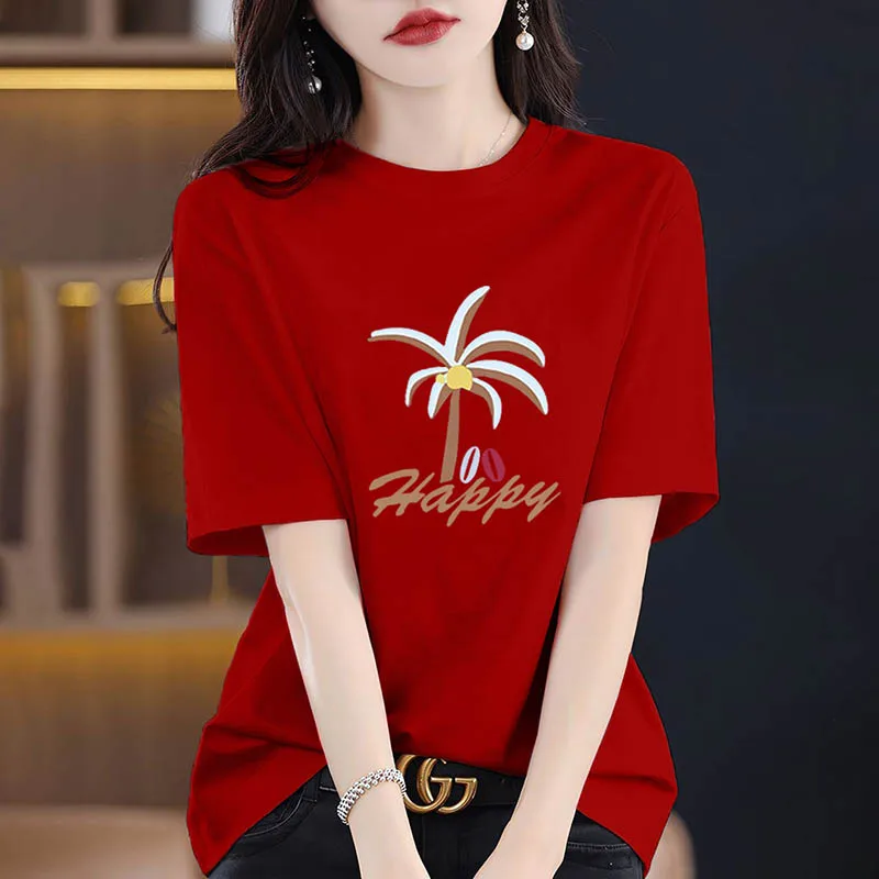 Women's Clothing Chic Print Pure Cotton Basic Tshirt Summer Casual Loose O-neck Short Sleeve Top Tee Lady All-match Y2k Pullover
Women's Clothing Chic Print Pure Cotton Basic Tshirt Summer Casual Loose O-neck Short Sleeve Top Tee Lady All-match Y2k Pullover